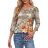imageOFEEFAN Womens Tops 34 Length Sleeve Blouses Dressy Casual Spring Summer Outfits Pleated Front T Shirts Curved HemZfloral Beige
