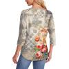 imageOFEEFAN Womens Tops 34 Length Sleeve Blouses Dressy Casual Spring Summer Outfits Pleated Front T Shirts Curved HemZfloral Beige