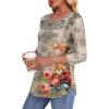 imageOFEEFAN Womens Tops 34 Length Sleeve Blouses Dressy Casual Spring Summer Outfits Pleated Front T Shirts Curved HemZfloral Beige