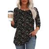 imageOFEEFAN Womens Tops 34 Length Sleeve Blouses Dressy Casual Spring Summer Outfits Pleated Front T Shirts Curved HemZfloral Black
