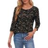 imageOFEEFAN Womens Tops 34 Length Sleeve Blouses Dressy Casual Spring Summer Outfits Pleated Front T Shirts Curved HemZfloral Black