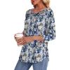 imageOFEEFAN Womens Tops 34 Length Sleeve Blouses Dressy Casual Spring Summer Outfits Pleated Front T Shirts Curved HemZfloral Blue