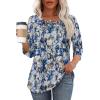 imageOFEEFAN Womens Tops 34 Length Sleeve Blouses Dressy Casual Spring Summer Outfits Pleated Front T Shirts Curved HemZfloral Blue