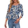 imageOFEEFAN Womens Tops 34 Length Sleeve Blouses Dressy Casual Spring Summer Outfits Pleated Front T Shirts Curved HemZfloral Blue