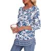 imageOFEEFAN Womens Tops 34 Length Sleeve Blouses Dressy Casual Spring Summer Outfits Pleated Front T Shirts Curved HemZfloral Bluewhite