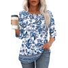 imageOFEEFAN Womens Tops 34 Length Sleeve Blouses Dressy Casual Spring Summer Outfits Pleated Front T Shirts Curved HemZfloral Bluewhite
