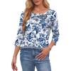imageOFEEFAN Womens Tops 34 Length Sleeve Blouses Dressy Casual Spring Summer Outfits Pleated Front T Shirts Curved HemZfloral Bluewhite