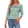 imageOFEEFAN Womens Tops 34 Length Sleeve Blouses Dressy Casual Spring Summer Outfits Pleated Front T Shirts Curved HemZfloral Green