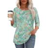 imageOFEEFAN Womens Tops 34 Length Sleeve Blouses Dressy Casual Spring Summer Outfits Pleated Front T Shirts Curved HemZfloral Green
