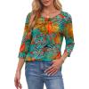 imageOFEEFAN Womens Tops 34 Length Sleeve Blouses Dressy Casual Spring Summer Outfits Pleated Front T Shirts Curved HemZfloral Palm