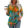 imageOFEEFAN Womens Tops 34 Length Sleeve Blouses Dressy Casual Spring Summer Outfits Pleated Front T Shirts Curved HemZfloral Palm
