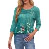 imageOFEEFAN Womens Tops 34 Length Sleeve Blouses Dressy Casual Spring Summer Outfits Pleated Front T Shirts Curved HemZfloral Teal