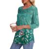 imageOFEEFAN Womens Tops 34 Length Sleeve Blouses Dressy Casual Spring Summer Outfits Pleated Front T Shirts Curved HemZfloral Teal