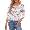 imageOFEEFAN Womens Tops 34 Length Sleeve Blouses Dressy Casual Spring Summer Outfits Pleated Front T Shirts Curved HemZfloral White