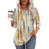 imageOFEEFAN Womens Tops 34 Length Sleeve Blouses Dressy Casual Spring Summer Outfits Pleated Front T Shirts Curved HemZtiedye Blue