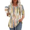 imageOFEEFAN Womens Tops 34 Length Sleeve Blouses Dressy Casual Spring Summer Outfits Pleated Front T Shirts Curved HemZtiedye Brown