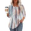 imageOFEEFAN Womens Tops 34 Length Sleeve Blouses Dressy Casual Spring Summer Outfits Pleated Front T Shirts Curved HemZtiedye Multi
