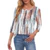imageOFEEFAN Womens Tops 34 Length Sleeve Blouses Dressy Casual Spring Summer Outfits Pleated Front T Shirts Curved HemZtiedye Multi