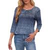 imageOFEEFAN Womens Tops 34 Length Sleeve Blouses Dressy Casual Spring Summer Outfits Pleated Front T Shirts Curved HemZtiedye Palenavy