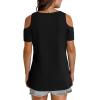 imageOFEEFAN Womens Tops Cold Shoulder Short Sleeve V Neck Tee Shirts Summer Spring Dressy Casual PlainPrintedPlain Black
