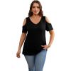 imageOFEEFAN Womens Tops Cold Shoulder Short Sleeve V Neck Tee Shirts Summer Spring Dressy Casual PlainPrintedPlain Black