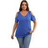 imageOFEEFAN Womens Tops Cold Shoulder Short Sleeve V Neck Tee Shirts Summer Spring Dressy Casual PlainPrintedPlain Blue