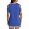 imageOFEEFAN Womens Tops Cold Shoulder Short Sleeve V Neck Tee Shirts Summer Spring Dressy Casual PlainPrintedPlain Blue