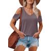 imageOFEEFAN Womens Tops Cold Shoulder Short Sleeve V Neck Tee Shirts Summer Spring Dressy Casual PlainPrintedPlain Coffeegrey