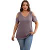 imageOFEEFAN Womens Tops Cold Shoulder Short Sleeve V Neck Tee Shirts Summer Spring Dressy Casual PlainPrintedPlain Coffeegrey