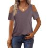 imageOFEEFAN Womens Tops Cold Shoulder Short Sleeve V Neck Tee Shirts Summer Spring Dressy Casual PlainPrintedPlain Coffeegrey