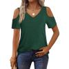imageOFEEFAN Womens Tops Cold Shoulder Short Sleeve V Neck Tee Shirts Summer Spring Dressy Casual PlainPrintedPlain Green