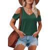imageOFEEFAN Womens Tops Cold Shoulder Short Sleeve V Neck Tee Shirts Summer Spring Dressy Casual PlainPrintedPlain Green