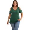imageOFEEFAN Womens Tops Cold Shoulder Short Sleeve V Neck Tee Shirts Summer Spring Dressy Casual PlainPrintedPlain Green