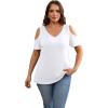 imageOFEEFAN Womens Tops Cold Shoulder Short Sleeve V Neck Tee Shirts Summer Spring Dressy Casual PlainPrintedPlain White
