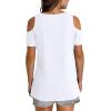 imageOFEEFAN Womens Tops Cold Shoulder Short Sleeve V Neck Tee Shirts Summer Spring Dressy Casual PlainPrintedPlain White