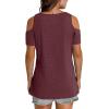 imageOFEEFAN Womens Tops Cold Shoulder Short Sleeve V Neck Tee Shirts Summer Spring Dressy Casual PlainPrintedPlain Winered