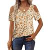 imageOFEEFAN Womens Tops Cold Shoulder Short Sleeve V Neck Tee Shirts Summer Spring Dressy Casual PlainPrintedPrinted D