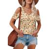 imageOFEEFAN Womens Tops Cold Shoulder Short Sleeve V Neck Tee Shirts Summer Spring Dressy Casual PlainPrintedPrinted D