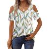 imageOFEEFAN Womens Tops Cold Shoulder Short Sleeve V Neck Tee Shirts Summer Spring Dressy Casual PlainPrintedPrinted a