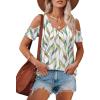 imageOFEEFAN Womens Tops Cold Shoulder Short Sleeve V Neck Tee Shirts Summer Spring Dressy Casual PlainPrintedPrinted a