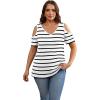 imageOFEEFAN Womens Tops Cold Shoulder Short Sleeve V Neck Tee Shirts Summer Spring Dressy Casual PlainPrintedStriped White Black