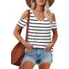 imageOFEEFAN Womens Tops Cold Shoulder Short Sleeve V Neck Tee Shirts Summer Spring Dressy Casual PlainPrintedStriped White Black