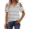 imageOFEEFAN Womens Tops Cold Shoulder Short Sleeve V Neck Tee Shirts Summer Spring Dressy Casual PlainPrintedStriped White Black