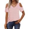 imageOFEEFAN Womens Tops Cold Shoulder Short Sleeve V Neck Tee Shirts Summer Spring Dressy Casual PlainPrintedStriped White Pink