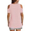 imageOFEEFAN Womens Tops Cold Shoulder Short Sleeve V Neck Tee Shirts Summer Spring Dressy Casual PlainPrintedStriped White Pink