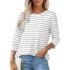 imageOFEEFAN 34 Length Sleeve Womens Tops Dressy Casual Spring Summer Round Neck Loose Fit Casual Eyelet ShirtsBlack Stripe