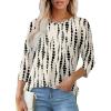 imageOFEEFAN 34 Length Sleeve Womens Tops Dressy Casual Spring Summer Round Neck Loose Fit Casual Eyelet ShirtsDark Spot