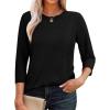 imageOFEEFAN 34 Length Sleeve Womens Tops Round Neck Blouses Dressy Casual Basic Pleated Shirts 2025Black