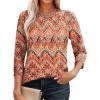 imageOFEEFAN 34 Length Sleeve Womens Tops Round Neck Blouses Dressy Casual Basic Pleated Shirts 2025Patternedboho Floral