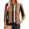 imageOFEEFAN 34 Length Sleeve Womens Tops Round Neck Blouses Dressy Casual Basic Pleated Shirts 2025Patternedkhaki Stripe